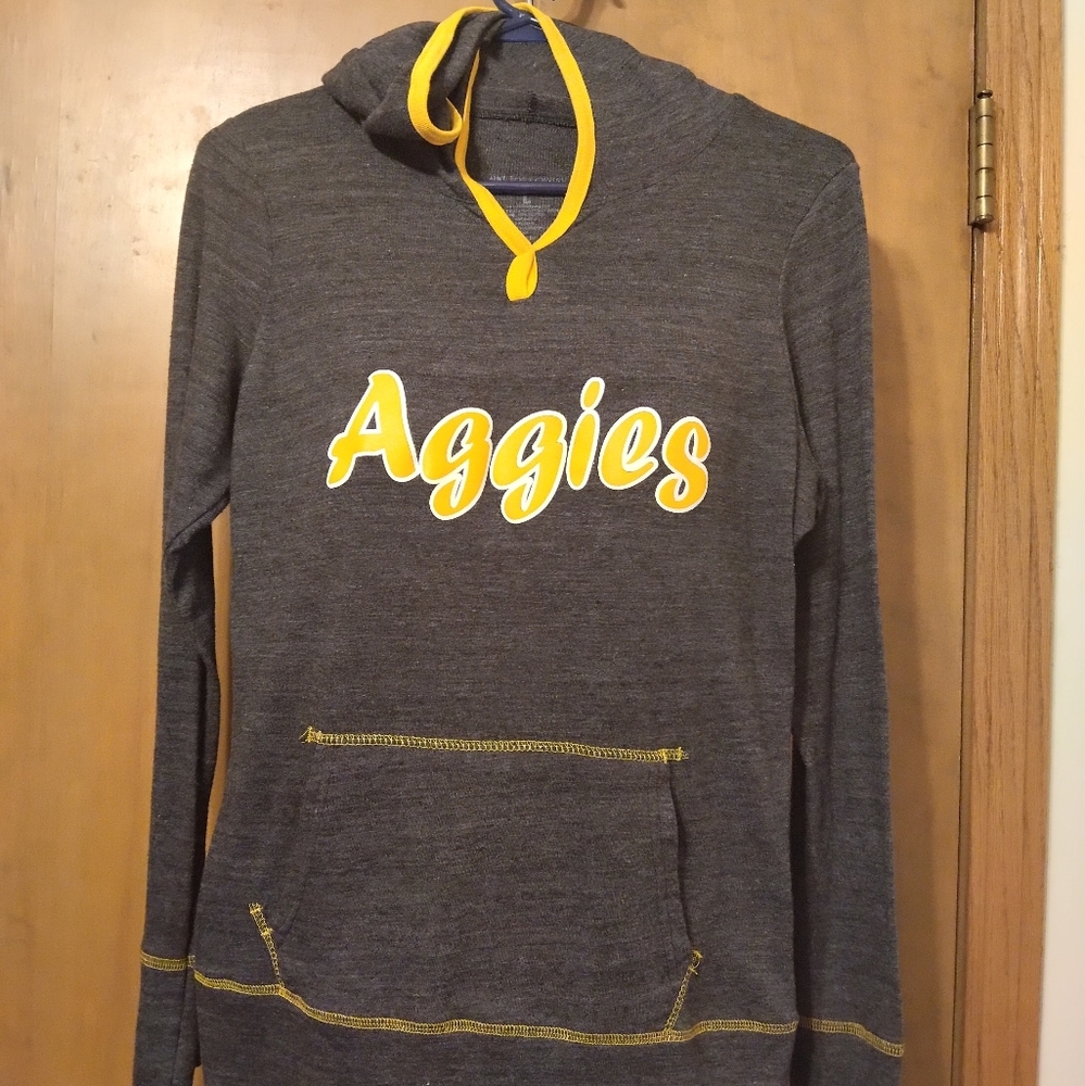 Holloway Aggies Large Cotton Yellow Gray long sleeve hoodie Tshirt